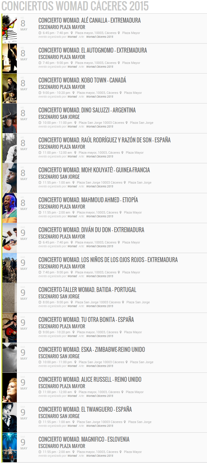 Conciertos WOMAD Cáceres